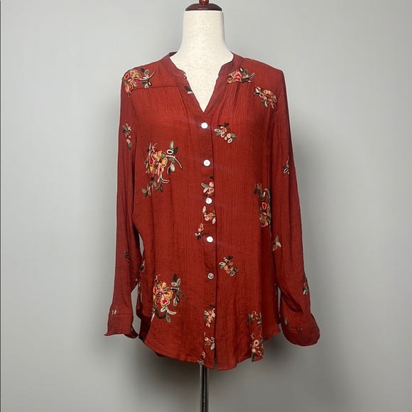 fig and flower Tops - Fig & Flower Rust Floral Embroidered Blouse /‎ SZ L